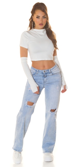 2in1 Crop Top with Gloves White
